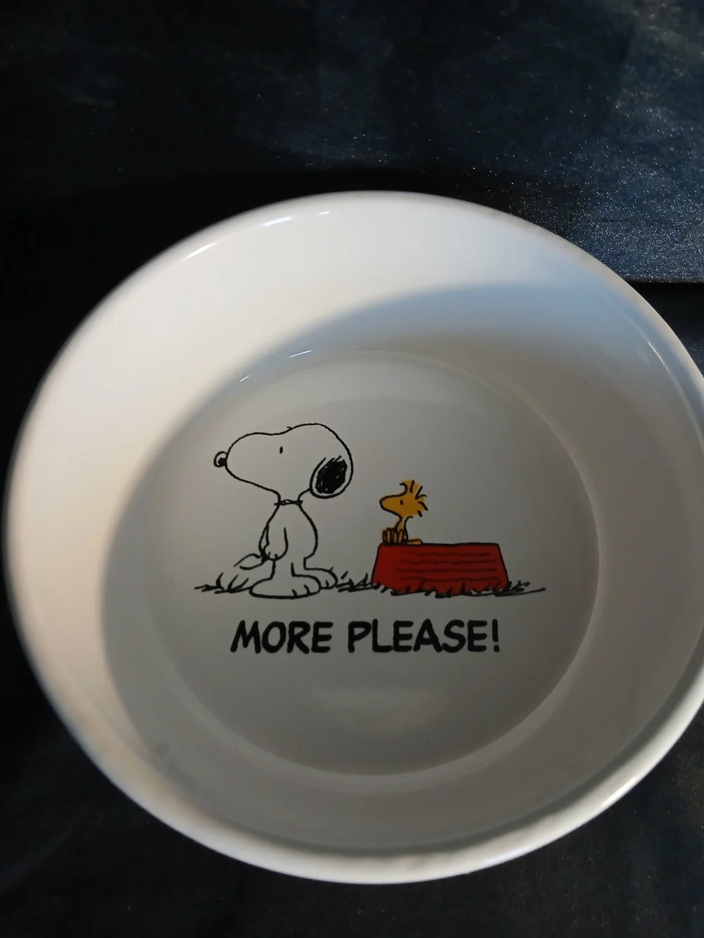 Ceramic Dog Bowl with Snoopy & Woodstock 'More Please' – White
